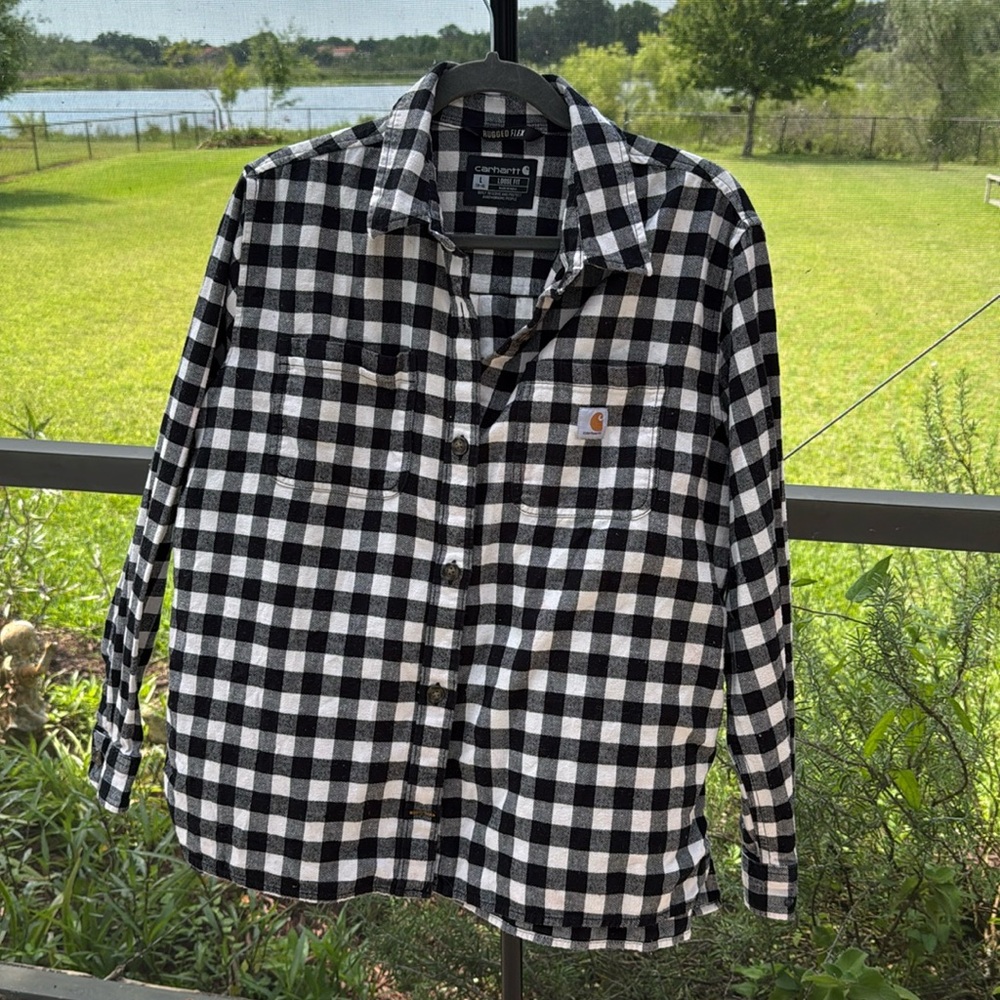 Carhartt black/white Buffalo Check Plaid Button-Down Long-Sleeve Shirt